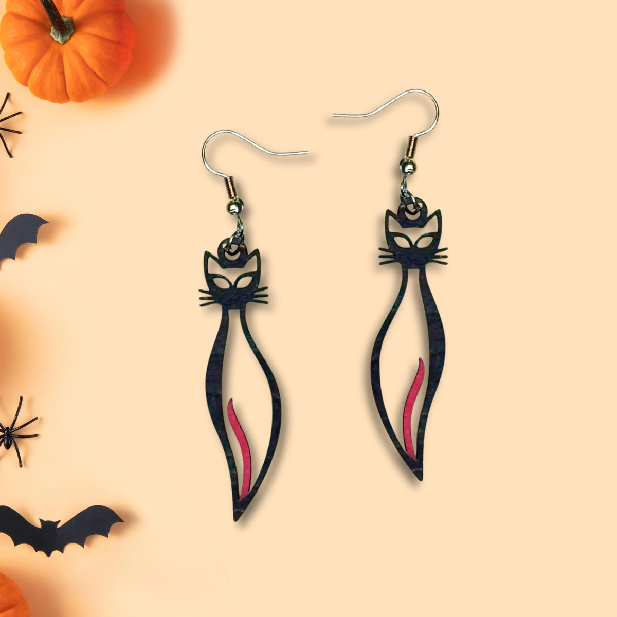 Black Cat Wooden Earrings