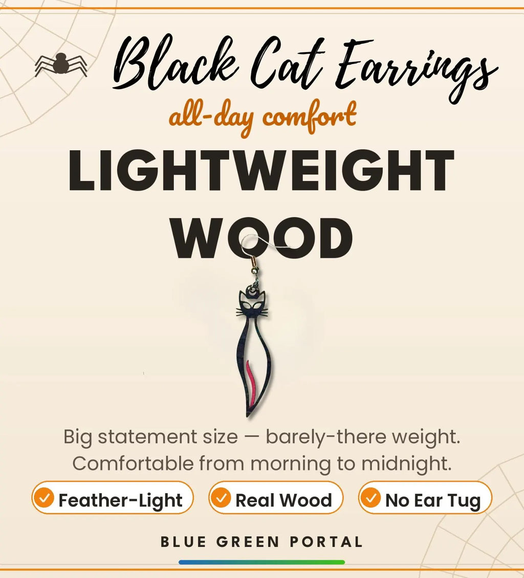 Black Cat Wooden Earrings