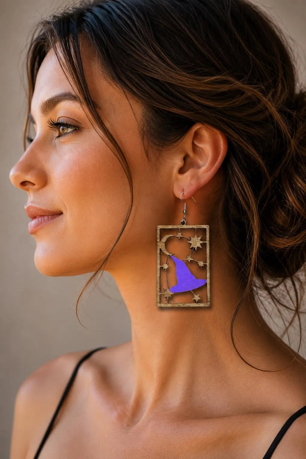 Witch Hat Wooden Halloween Earrings