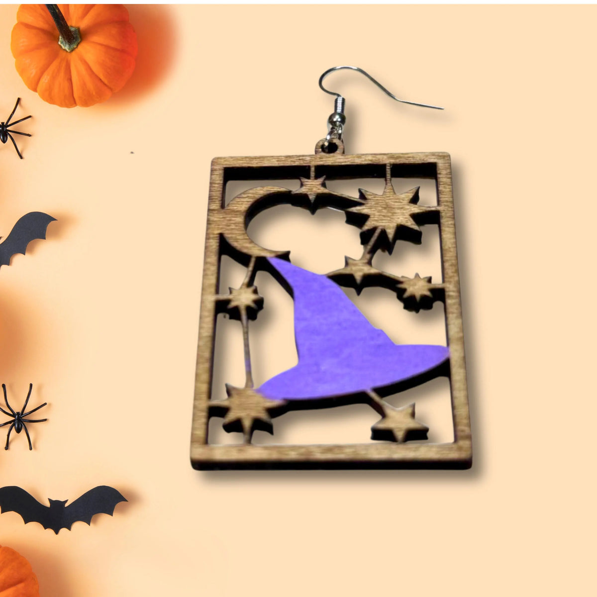 Witch Hat Wooden Halloween Earrings