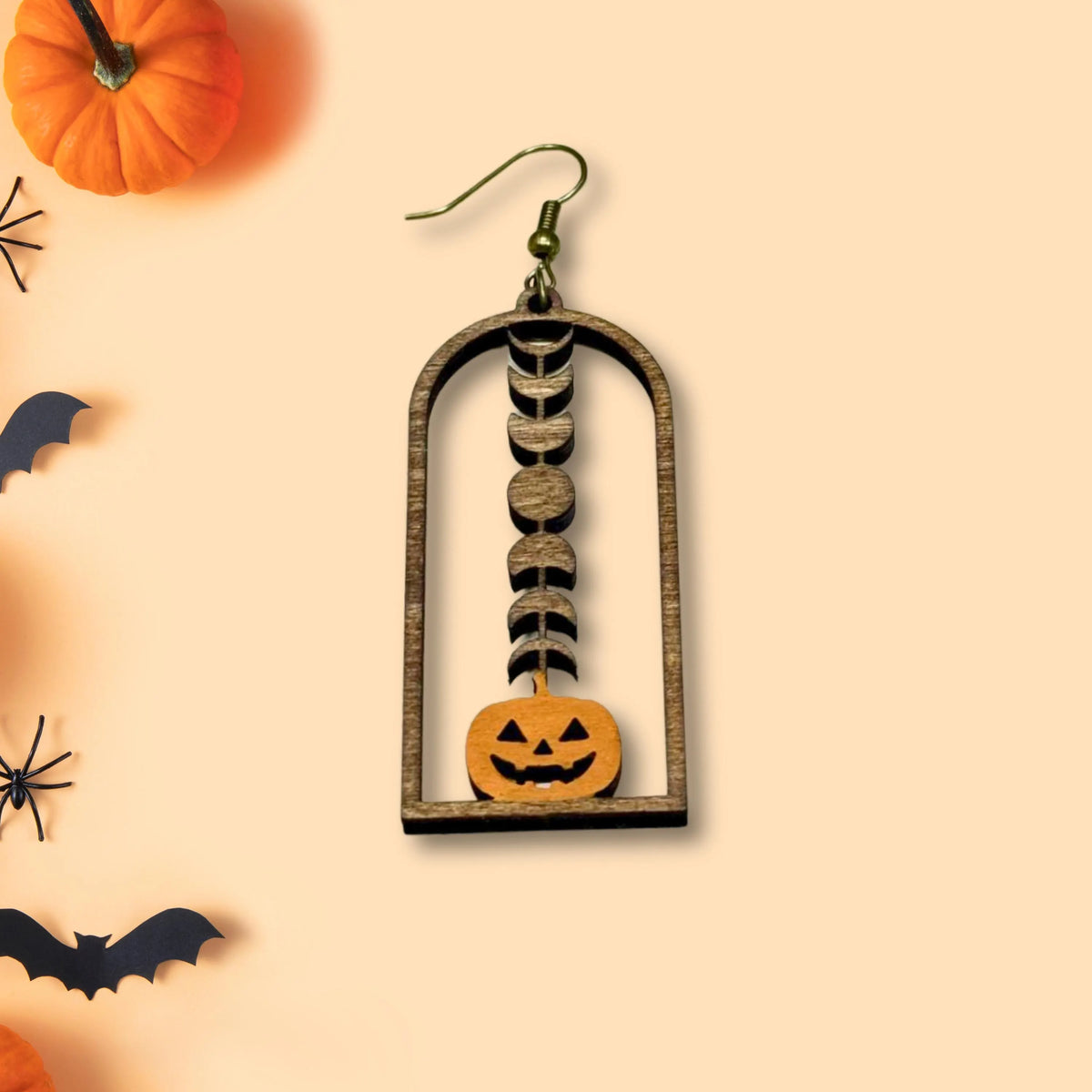 Wooden Halloween Pumpkin Earrings