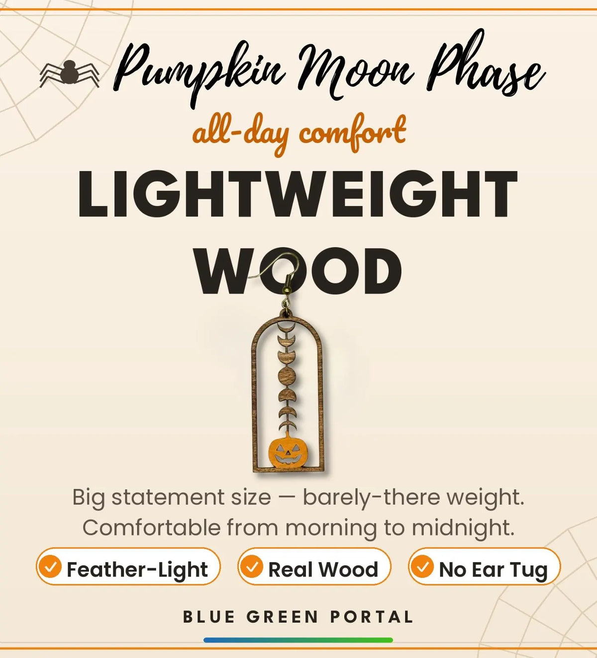 Wooden Halloween Pumpkin Earrings