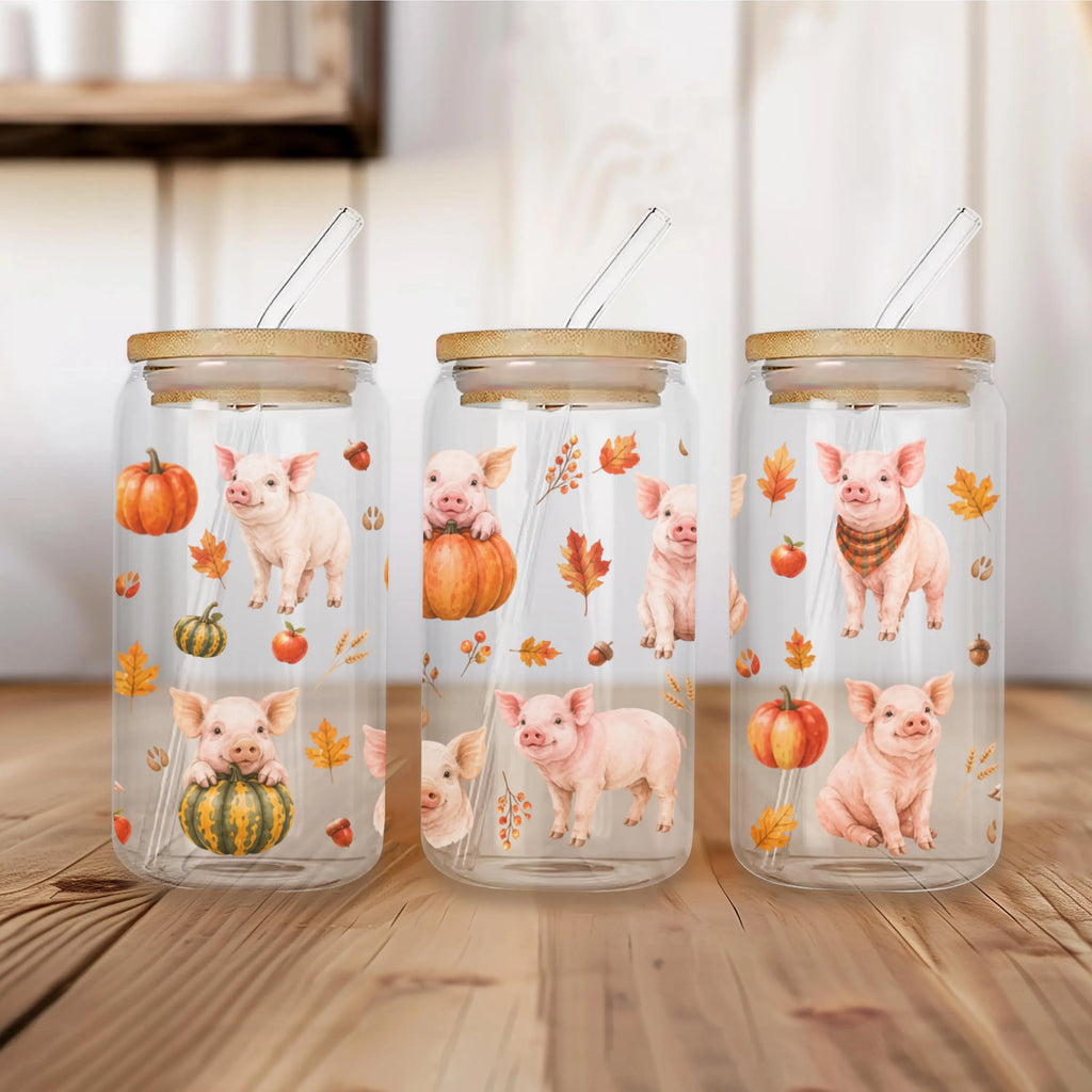 Pig Fall Glass Can Tumbler
