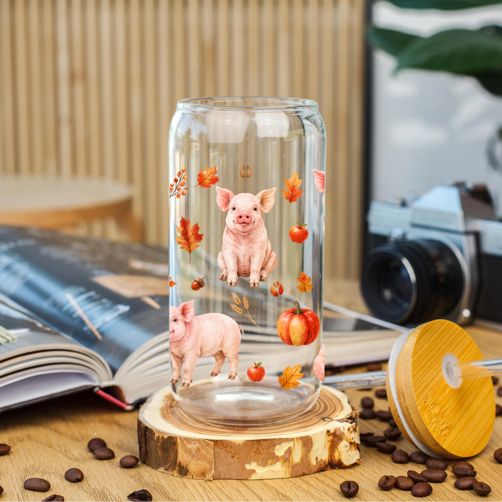 Pig Fall Glass Can Tumbler