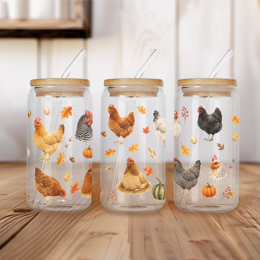 Chicken Fall Glass Can Tumbler