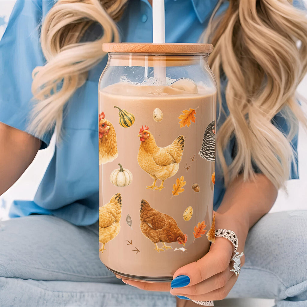 Chicken Fall Glass Can Tumbler