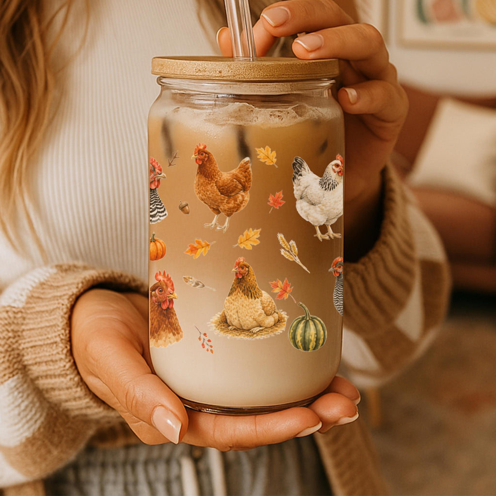 Chicken Fall Glass Can Tumbler