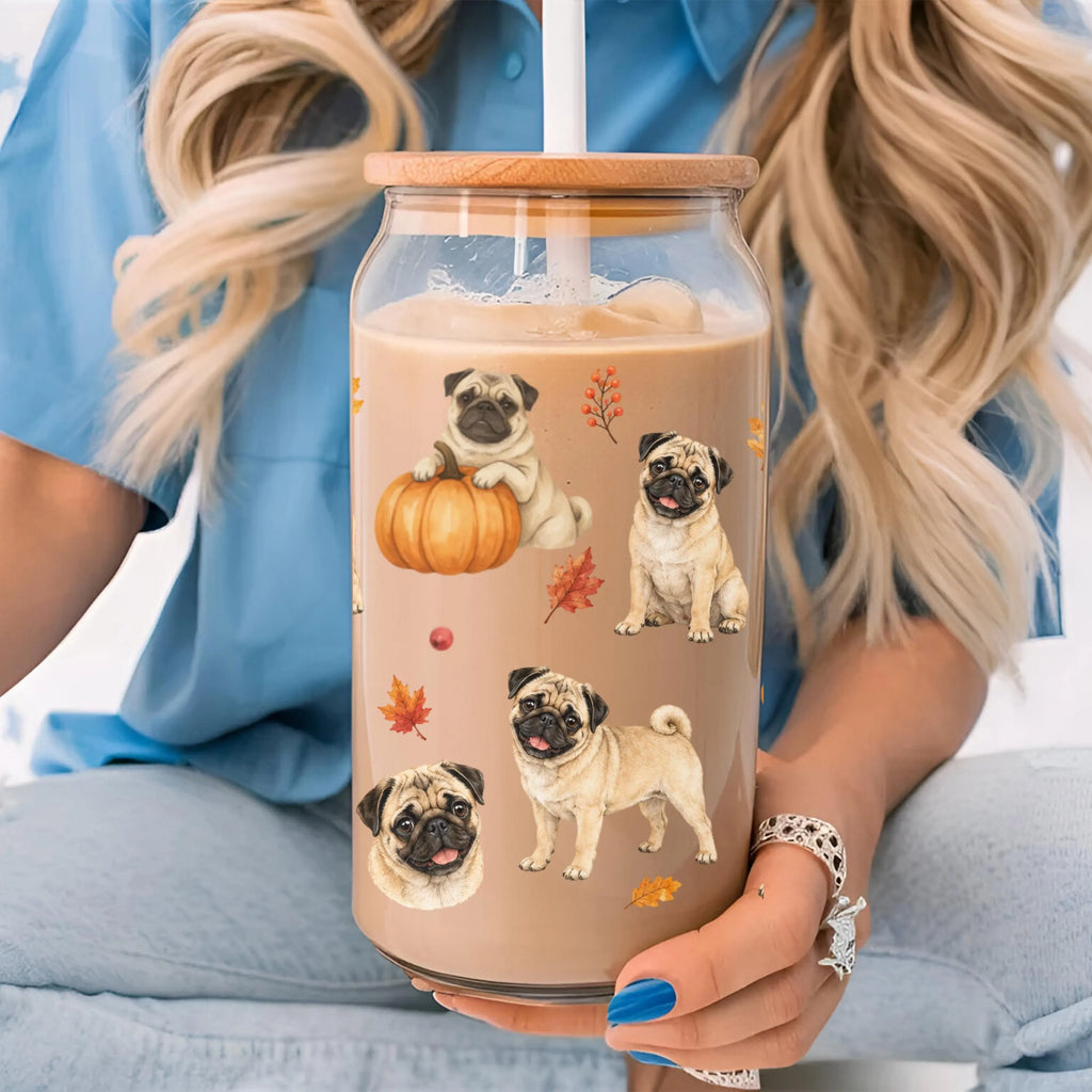 Pug Fall Glass Can Tumbler