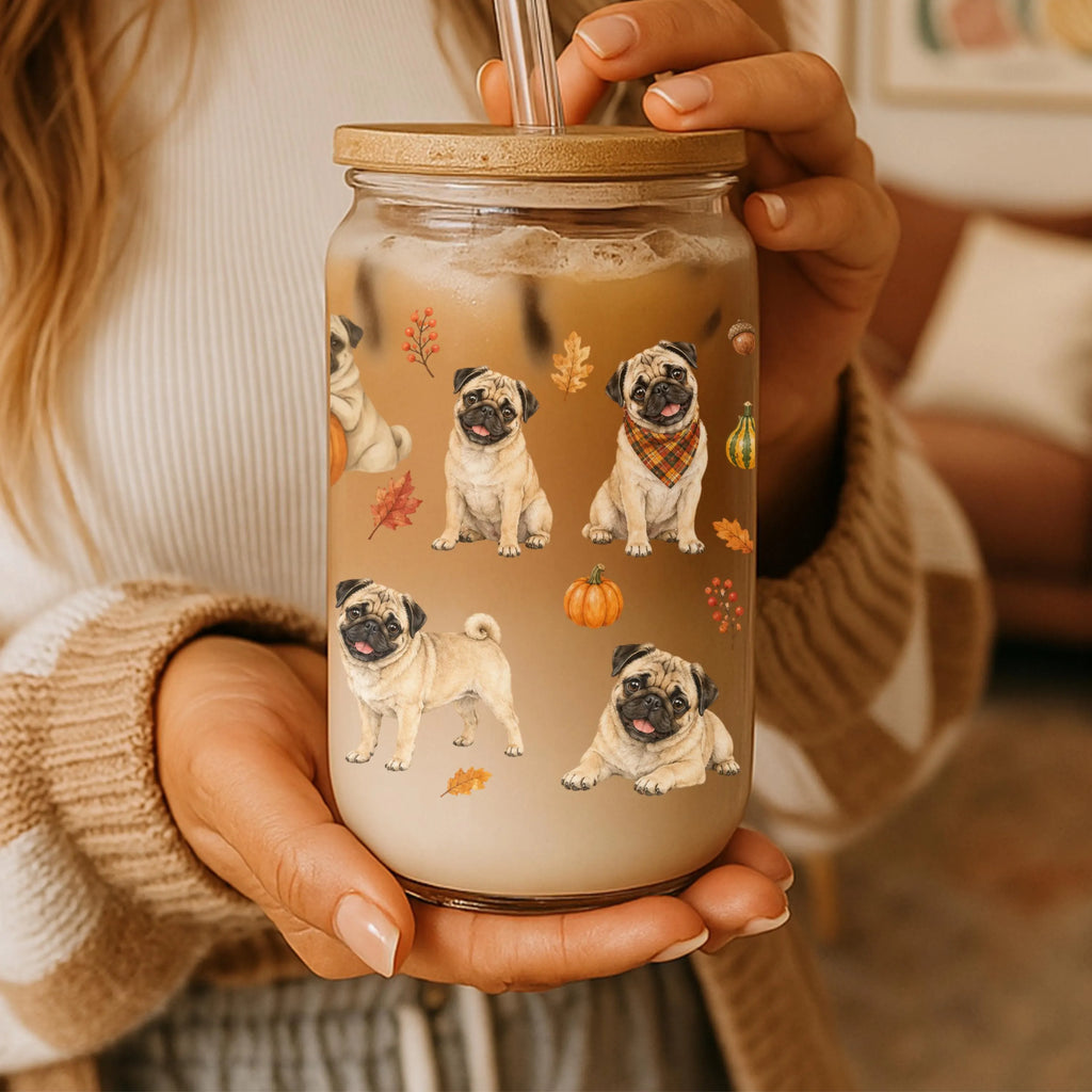 Pug Fall Glass Can Tumbler