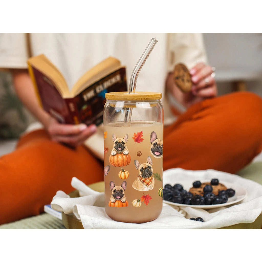 French Bulldog Fall Glass Can Tumbler