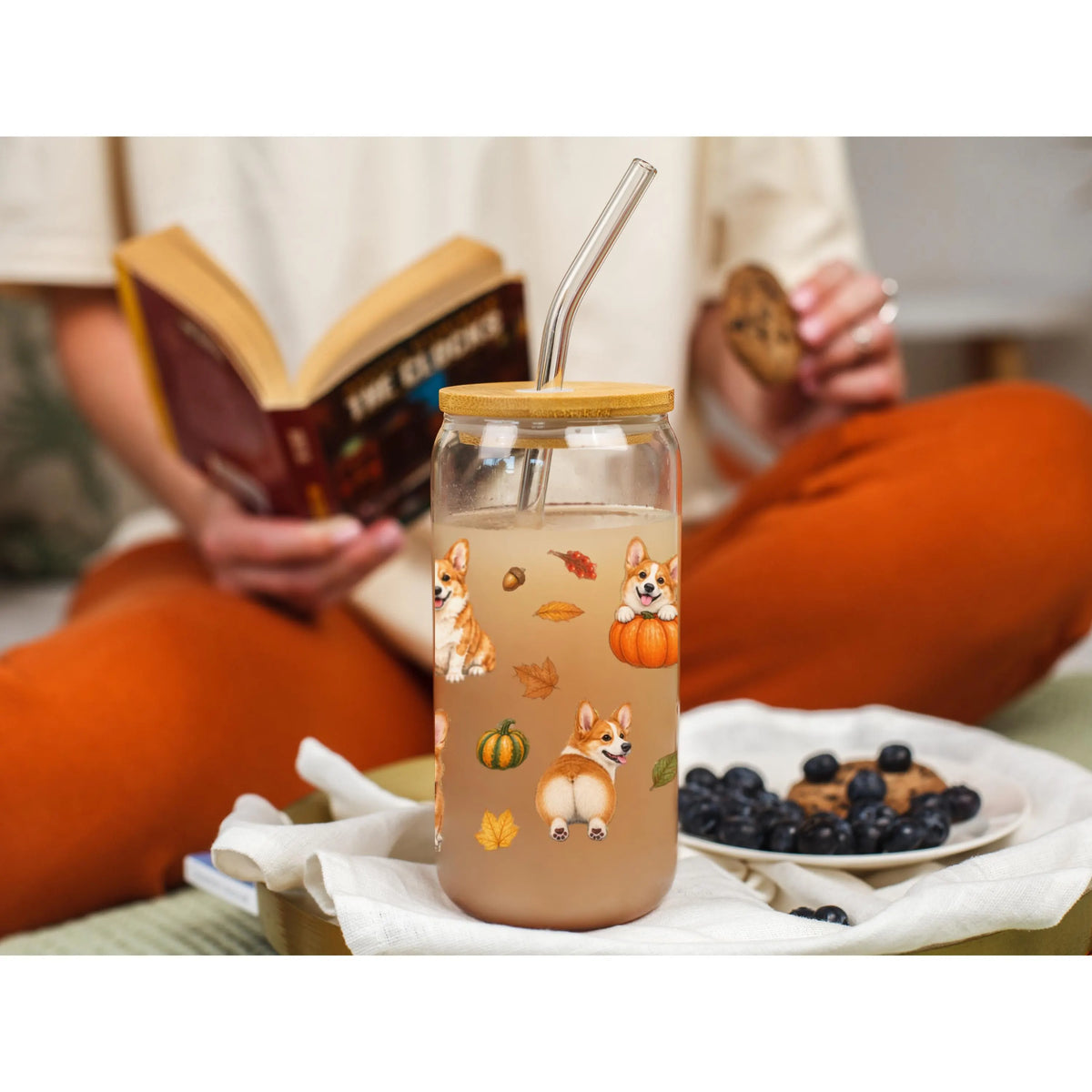 Corgi Fall Glass Can Tumbler