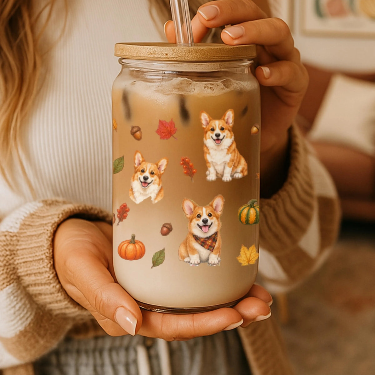 Corgi Fall Glass Can Tumbler