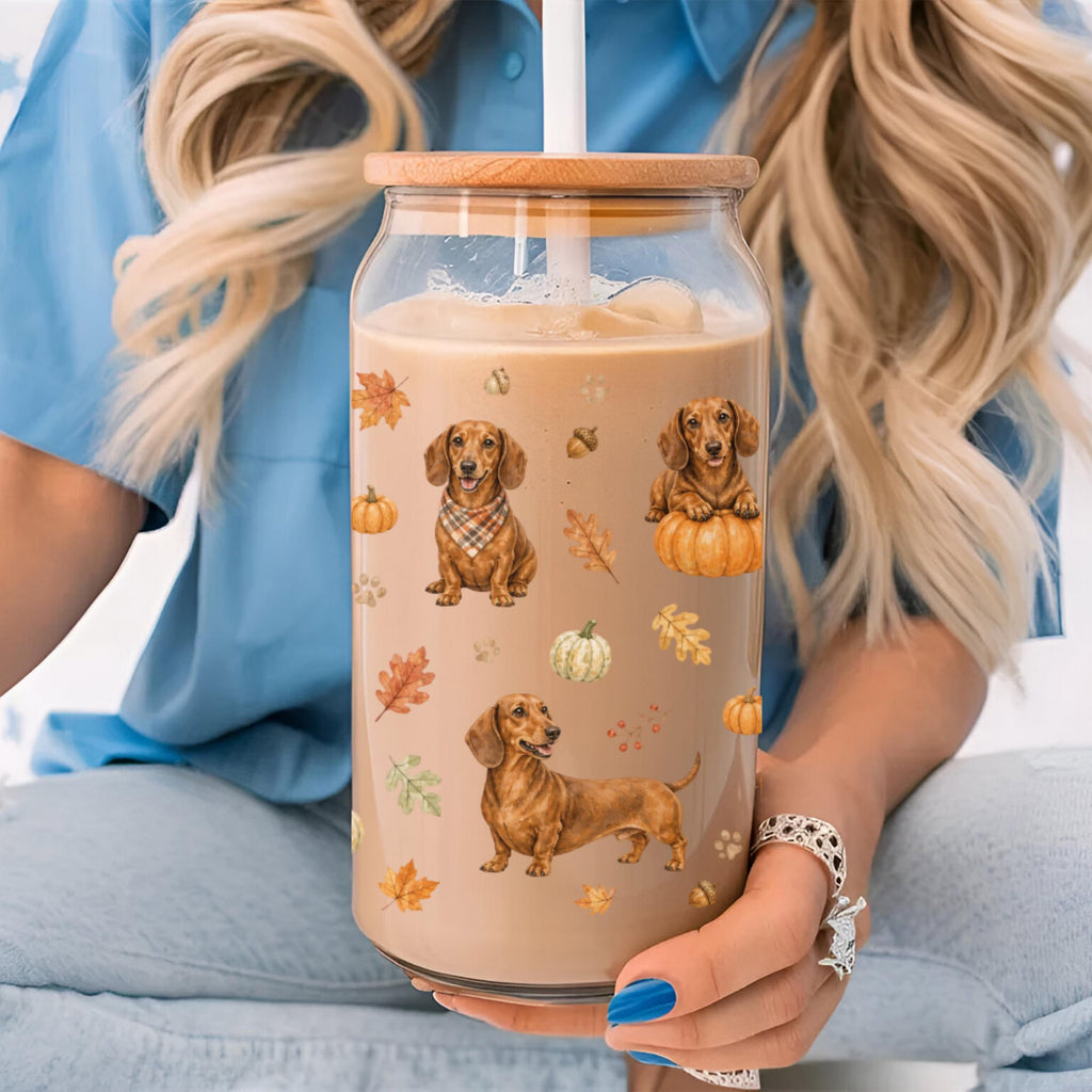 Dachshund Fall Glass Can Tumbler