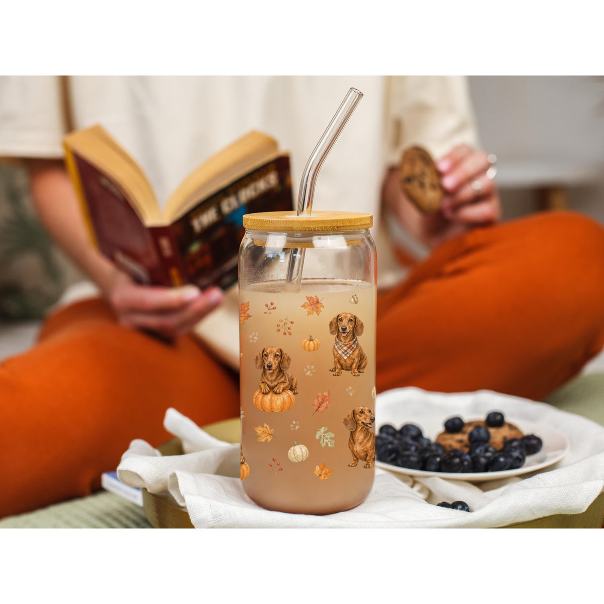 Dachshund Fall Glass Can Tumbler