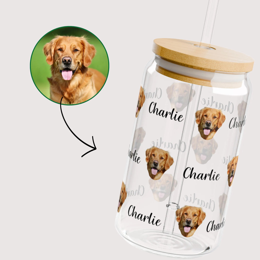 Custom Cat Photo and Name Glass Tumbler
