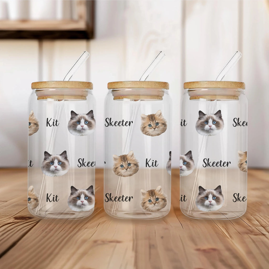 Custom Cat Photo and Name Glass Tumbler
