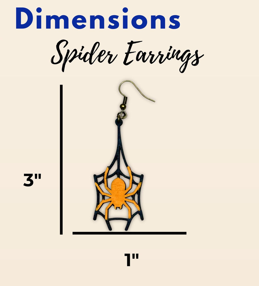 Wooden Halloween Spider Web Earrings