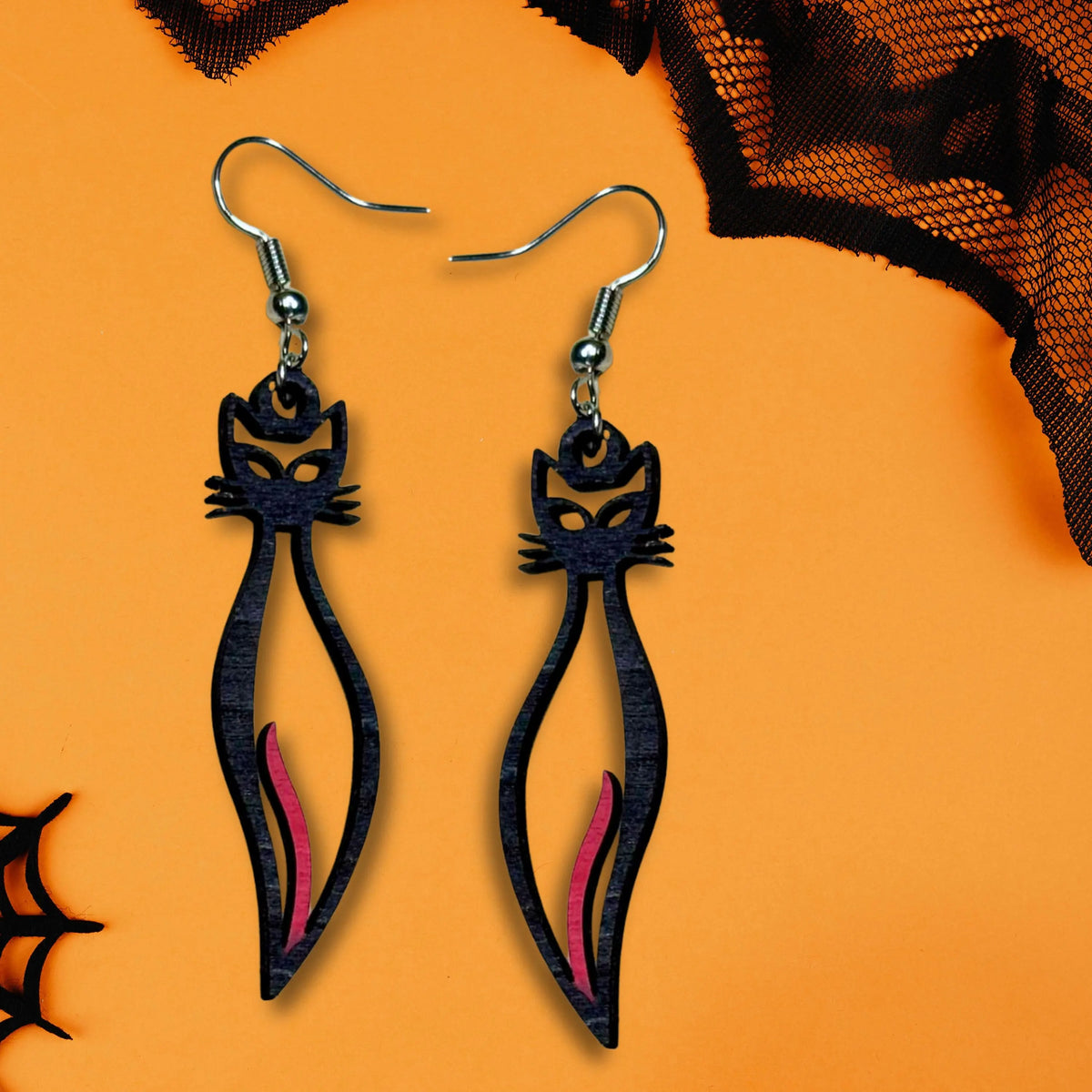 Black Cat Wooden Earrings