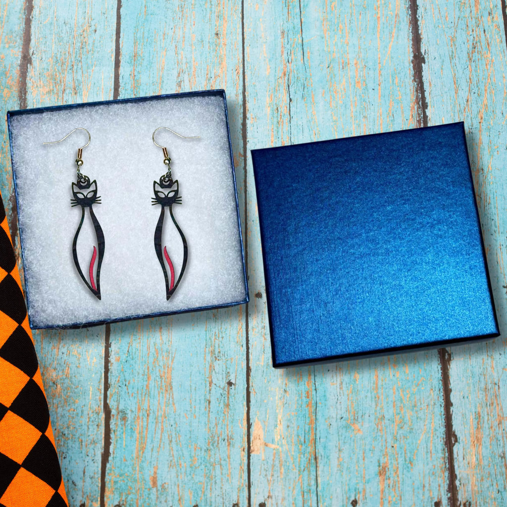 Black Cat Wooden Earrings
