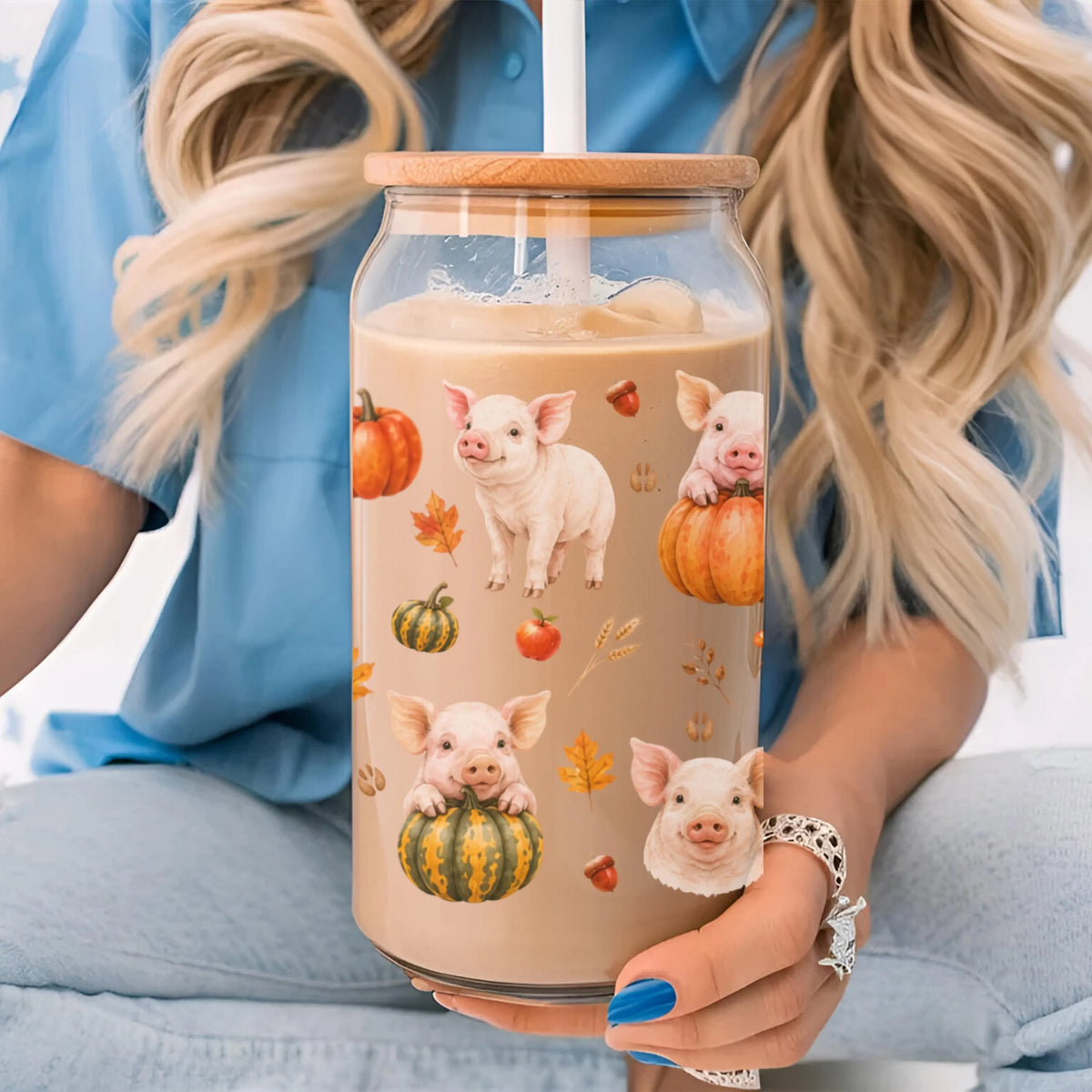 Pig Fall Glass Can Tumbler