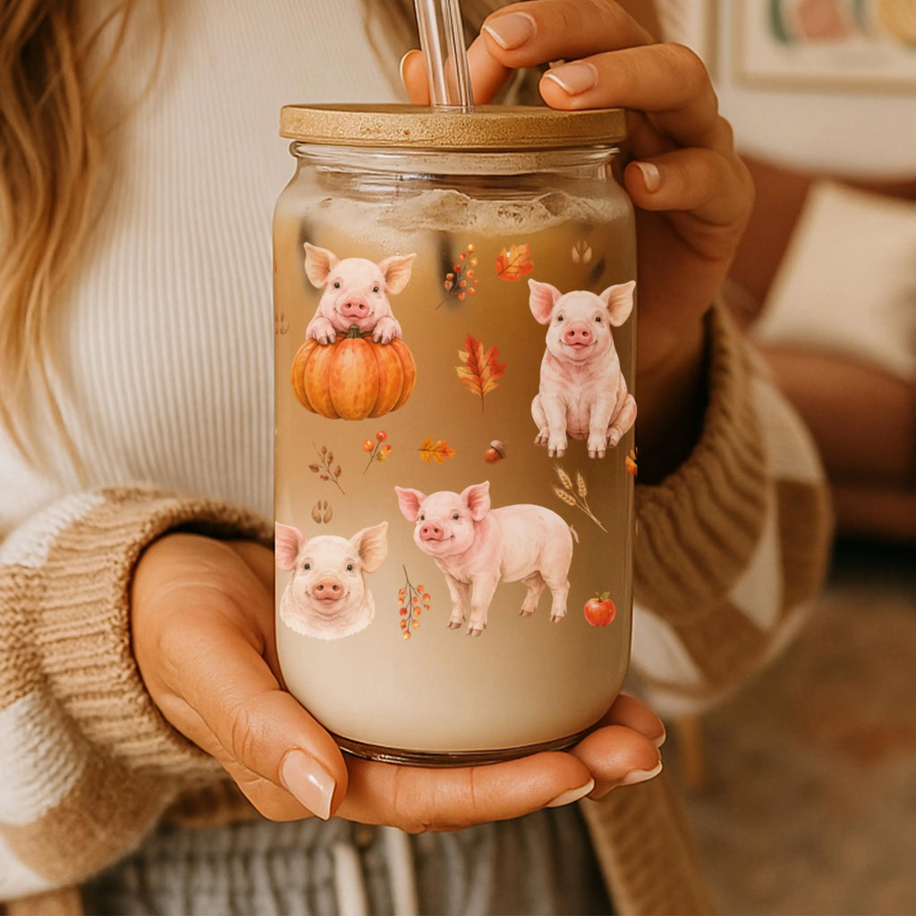Pig Fall Glass Can Tumbler