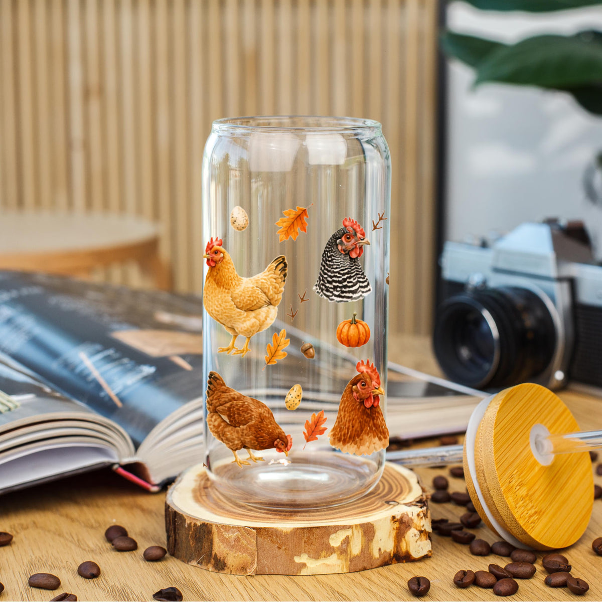 Chicken Fall Glass Can Tumbler