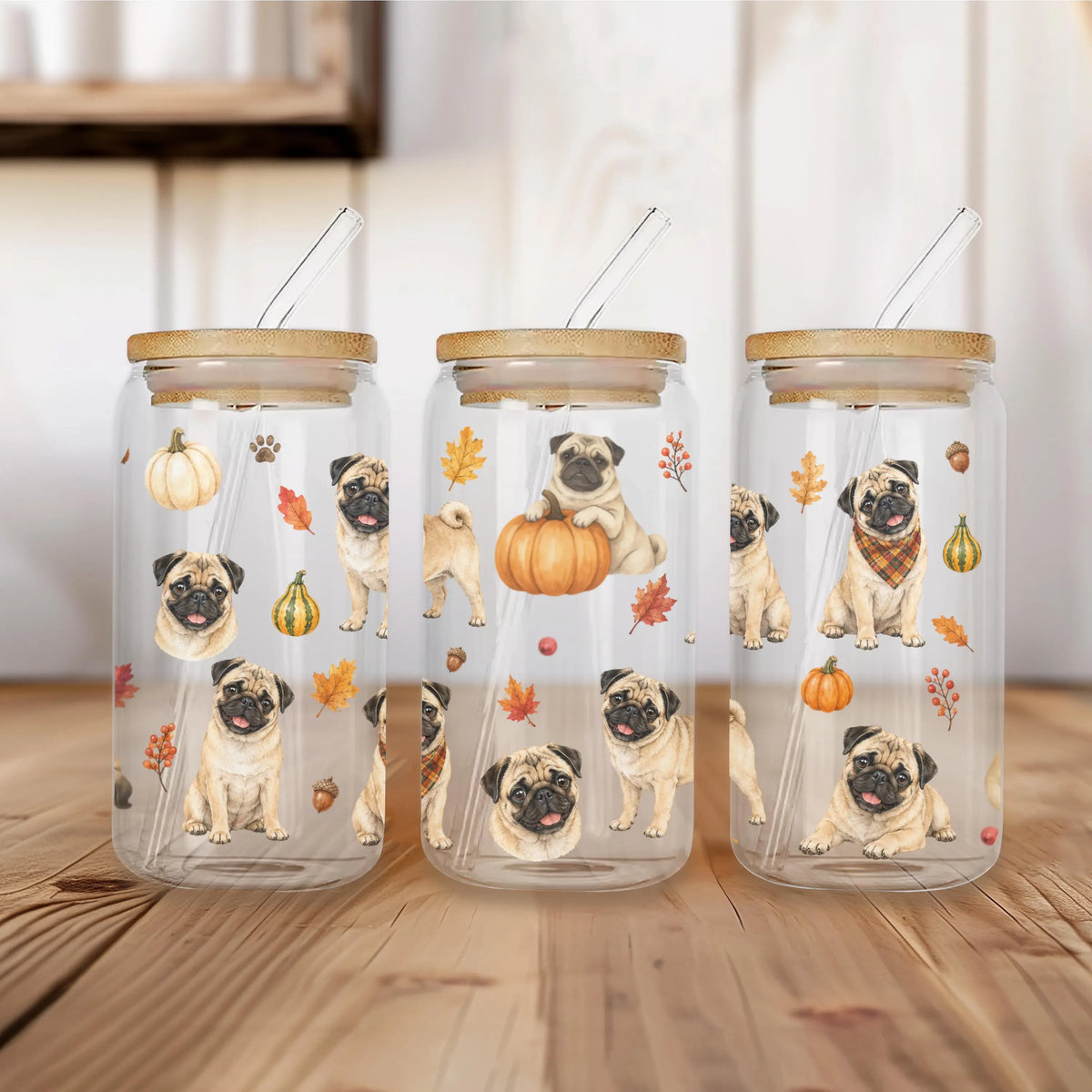Pug Fall Glass Can Tumbler