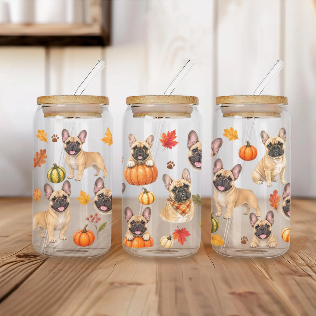 French Bulldog Fall Glass Can Tumbler