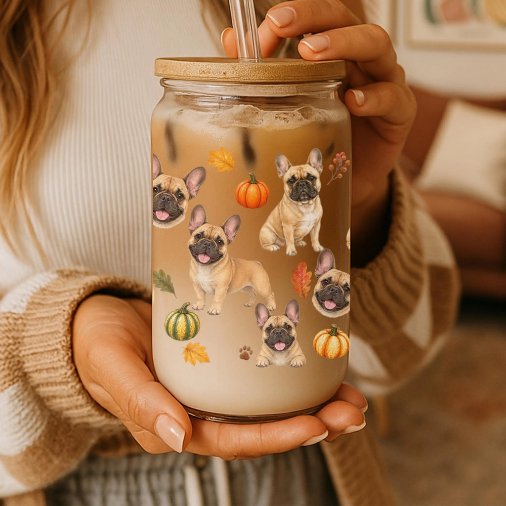 French Bulldog Fall Glass Can Tumbler