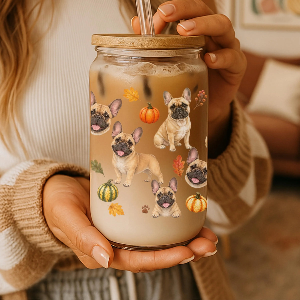 French Bulldog Fall Glass Can Tumbler