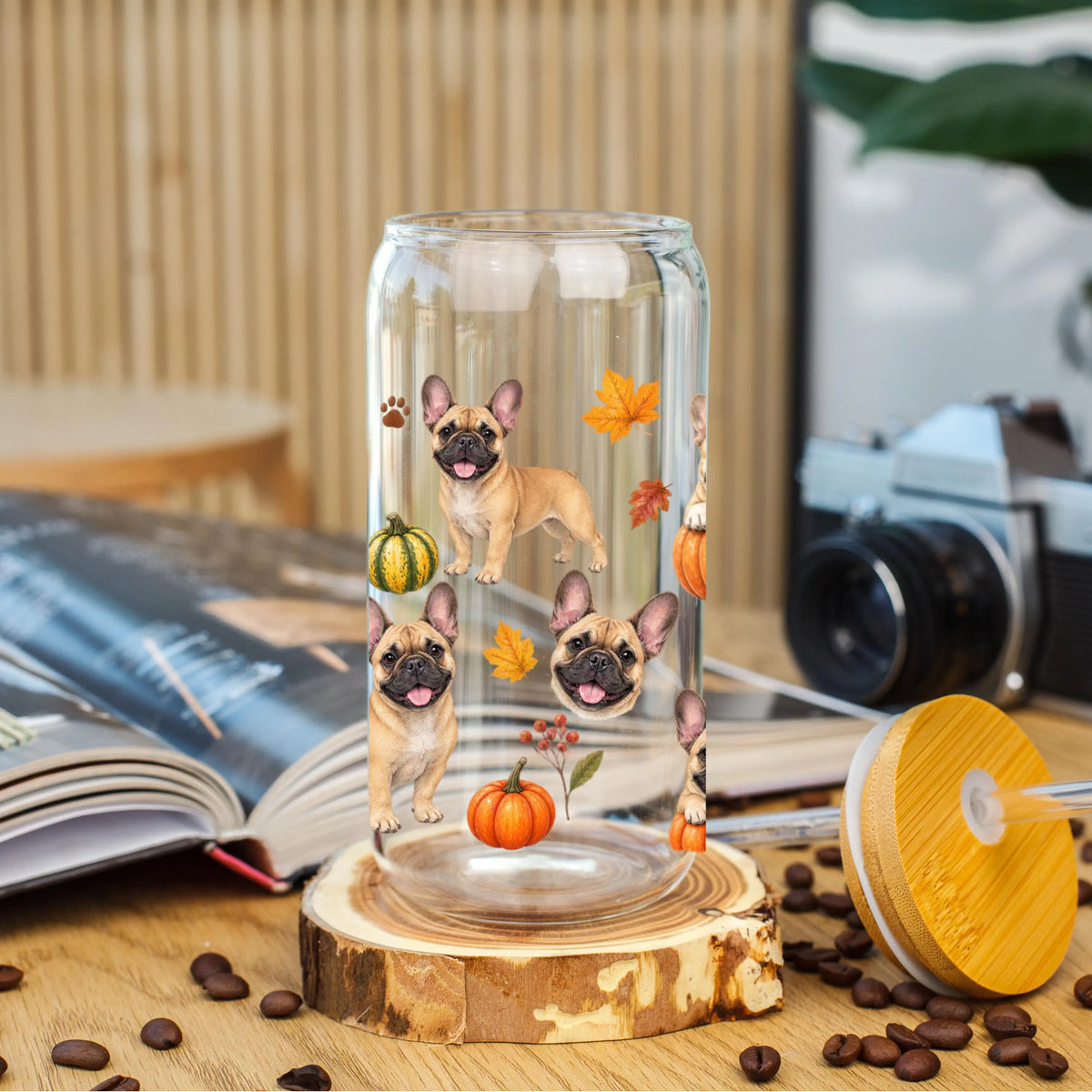 French Bulldog Fall Glass Can Tumbler