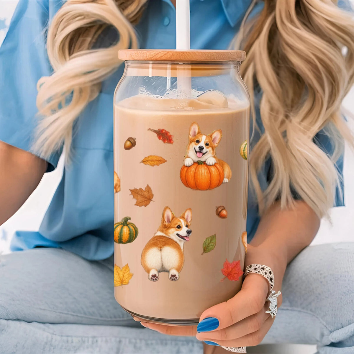 Corgi Fall Glass Can Tumbler