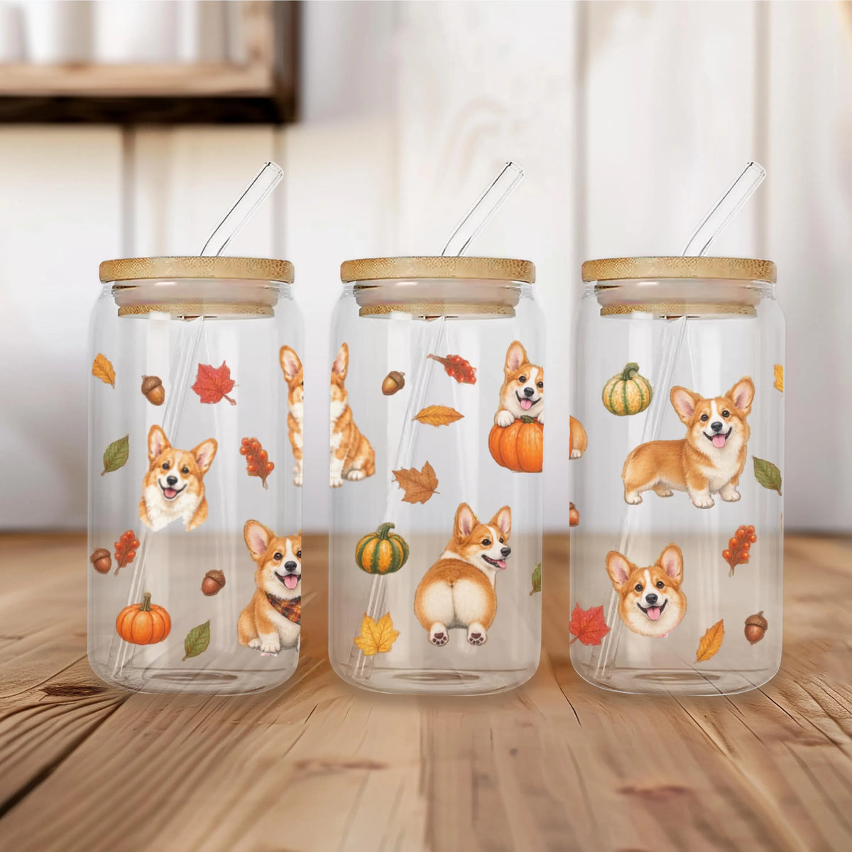 Corgi Fall Glass Can Tumbler