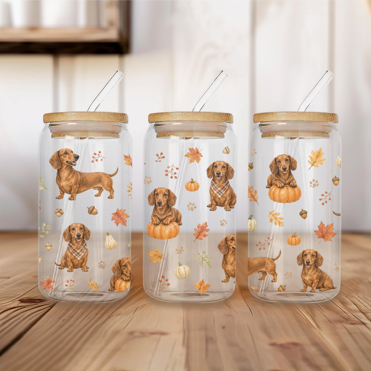 Dachshund Fall Glass Can Tumbler