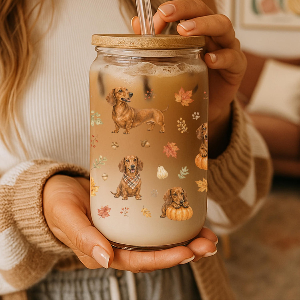 Dachshund Fall Glass Can Tumbler