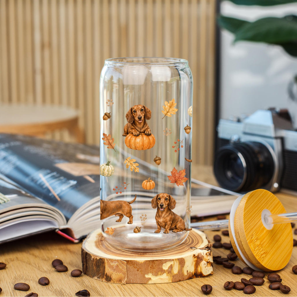 Dachshund Fall Glass Can Tumbler