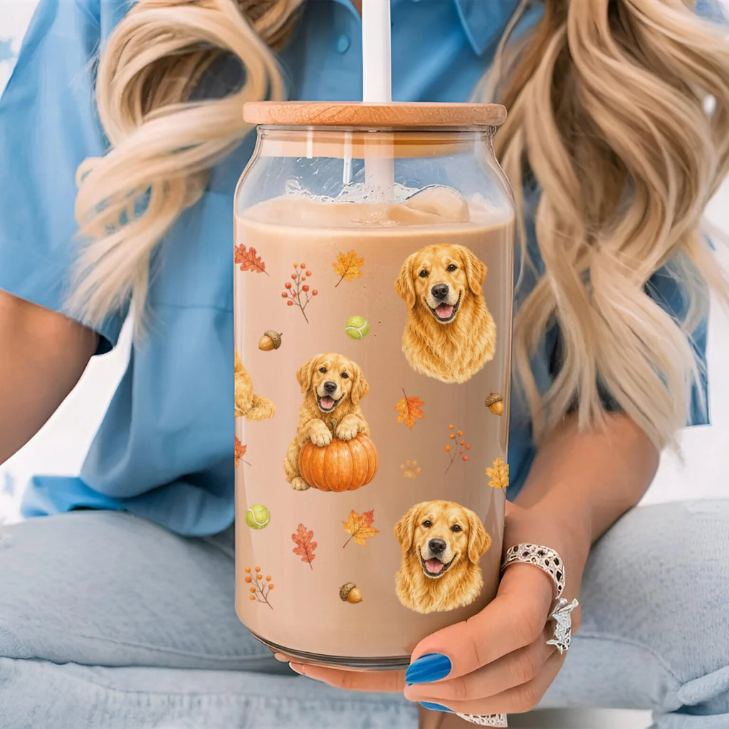Golden Retriever Fall Glass Can Tumbler