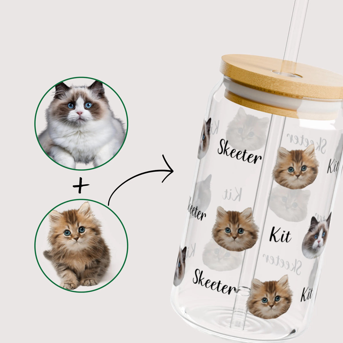 Custom Cat Photo and Name Glass Tumbler