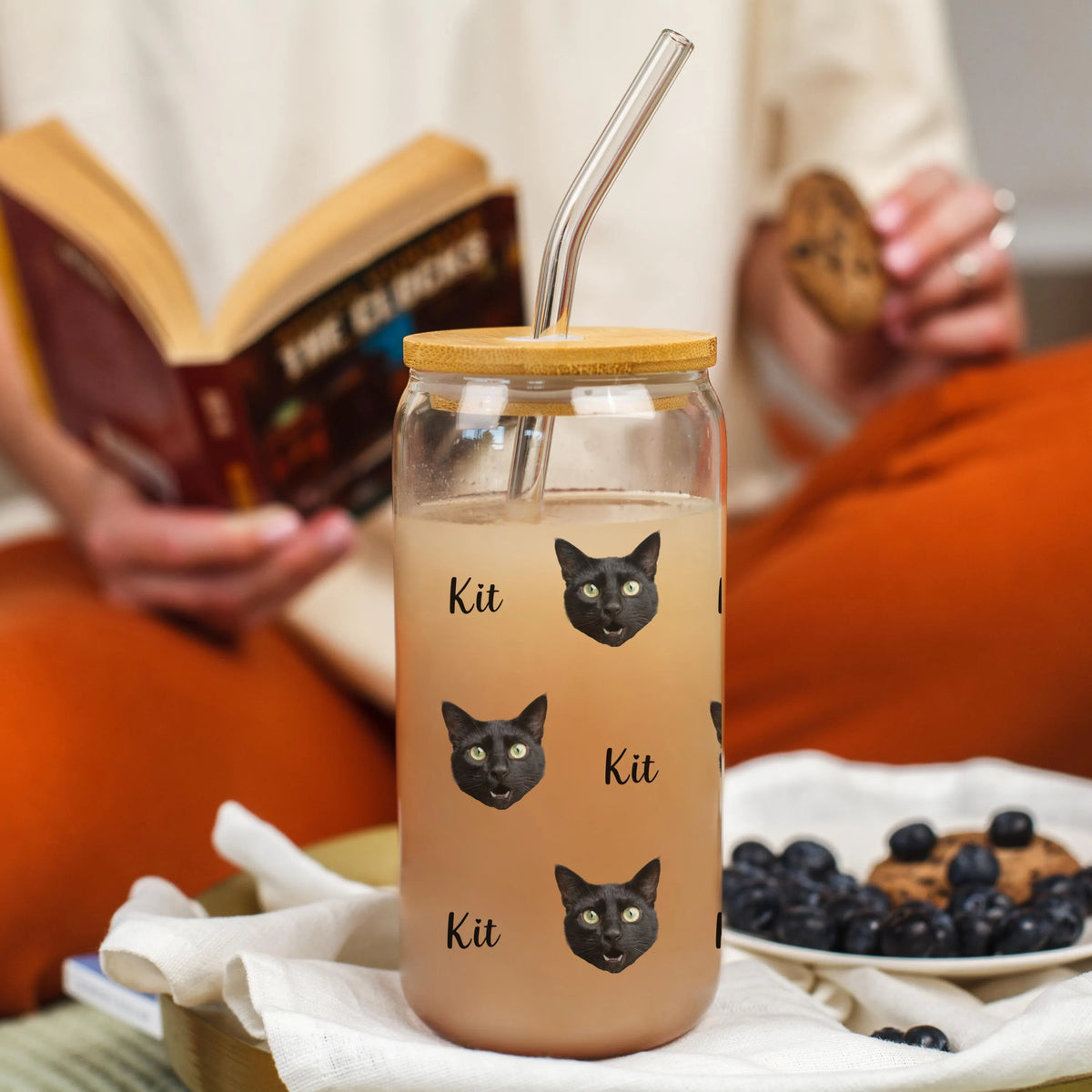 Custom Cat Photo and Name Glass Tumbler