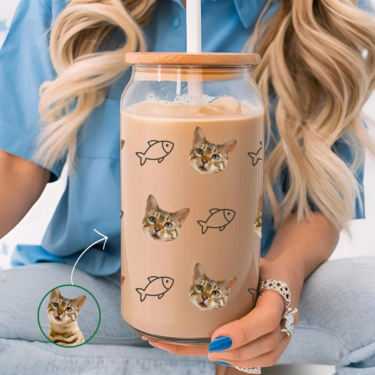 Custom Cat Photo Glass Tumbler