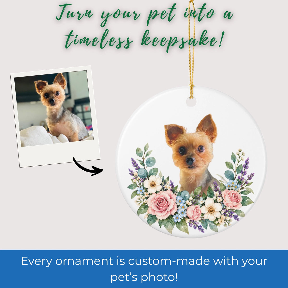 Floral Custom Cat Photo Ornament