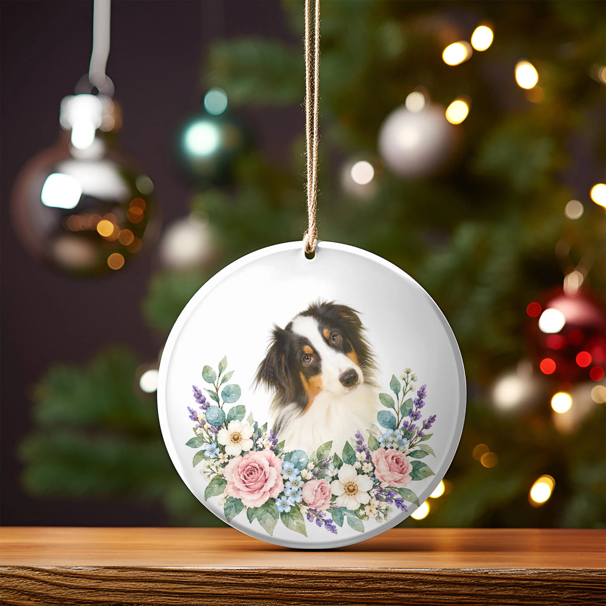 Floral Custom Cat Photo Ornament