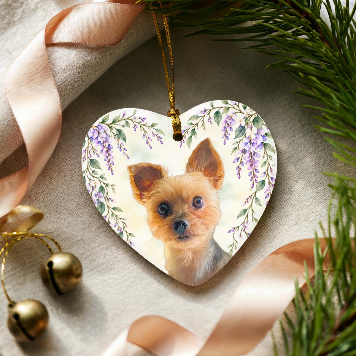 Floral Pet Photo Heart Ornament
