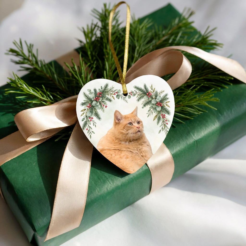 Custom Pet Holiday Heart Photo Ornament