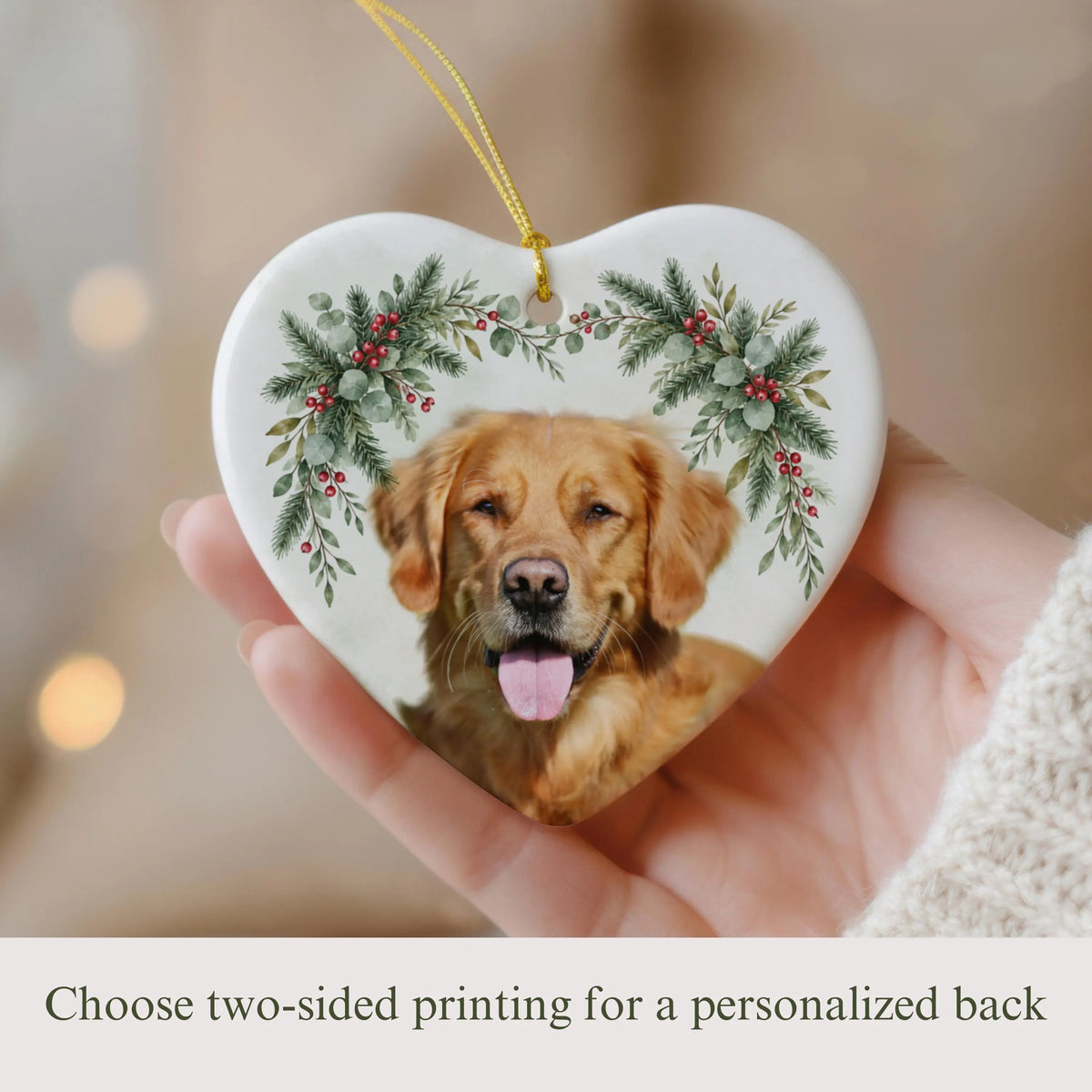 Custom Pet Holiday Heart Photo Ornament