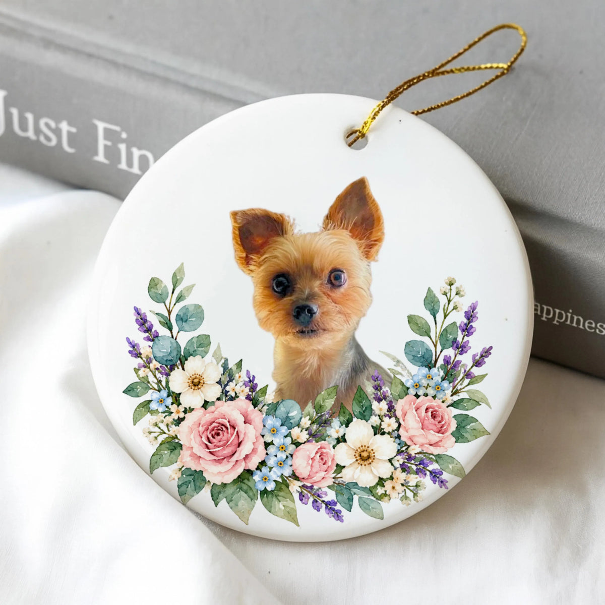 Floral Custom Cat Photo Ornament