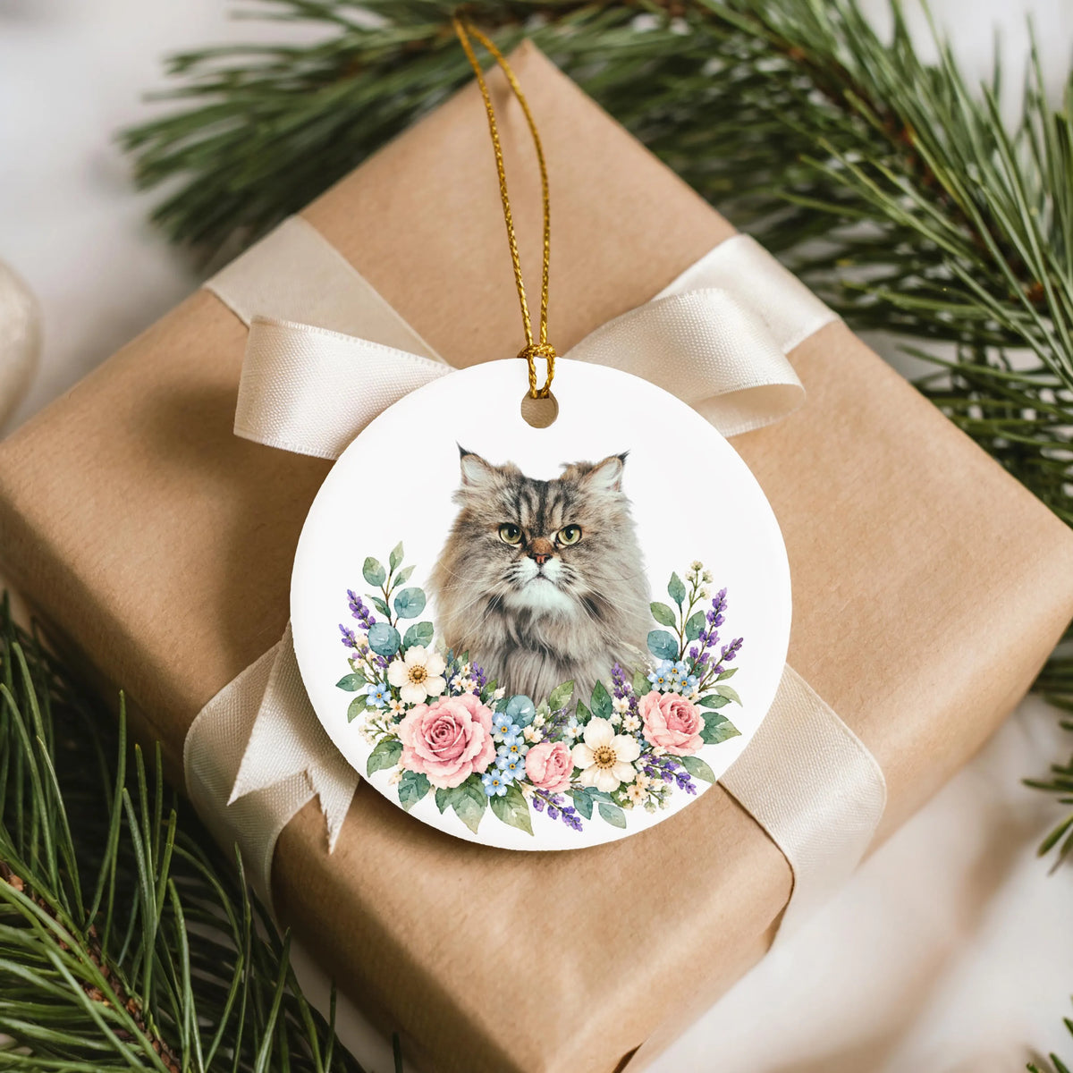 Floral Custom Cat Photo Ornament