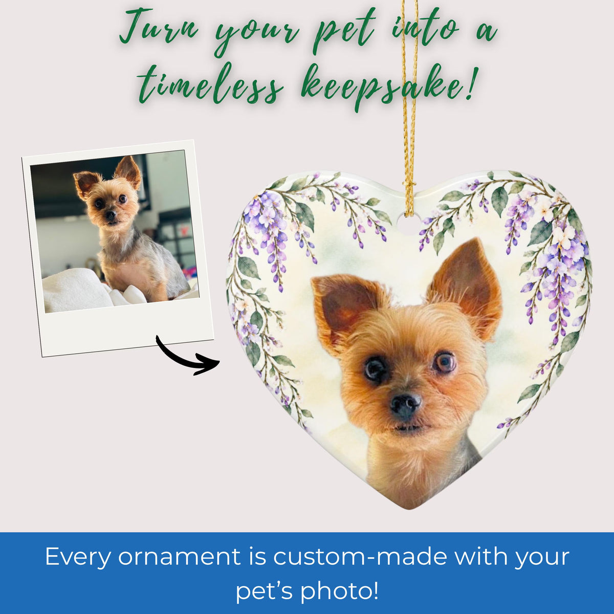 Floral Pet Photo Heart Ornament