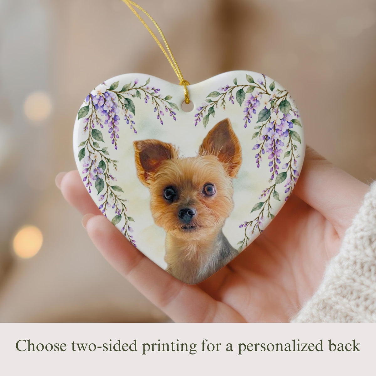 Floral Pet Photo Heart Ornament