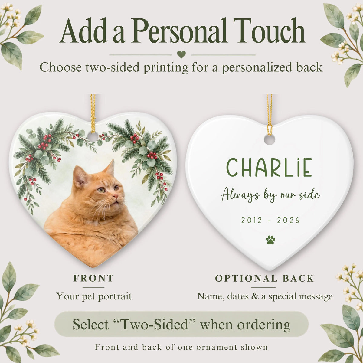 Custom Pet Holiday Heart Photo Ornament